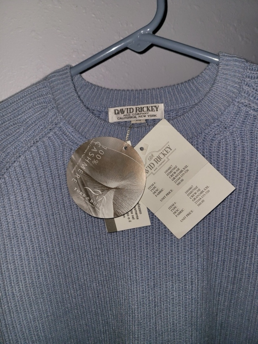 Men’s Pale Blue Cashmere Crewneck Sweater